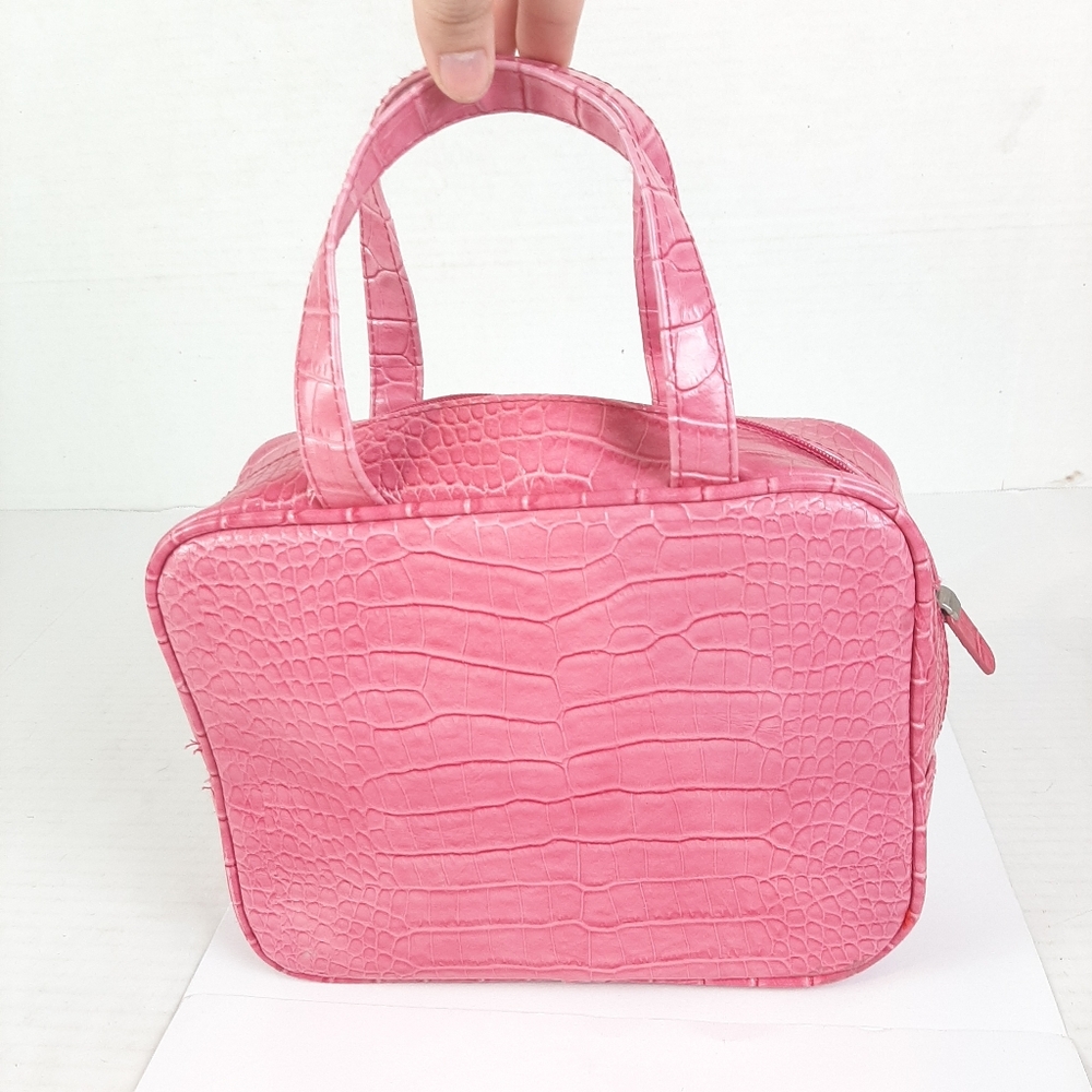 🛍Bath And Body Works Pink Croc Embossed Zippered Smalled Tote Bag